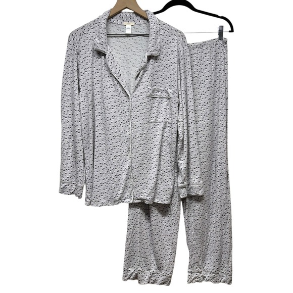 Eberjey Gisele Tencel Modal Pajama Set Sz L Women Long Sleeve/Pants Gray Printed - Picture 1 of 5